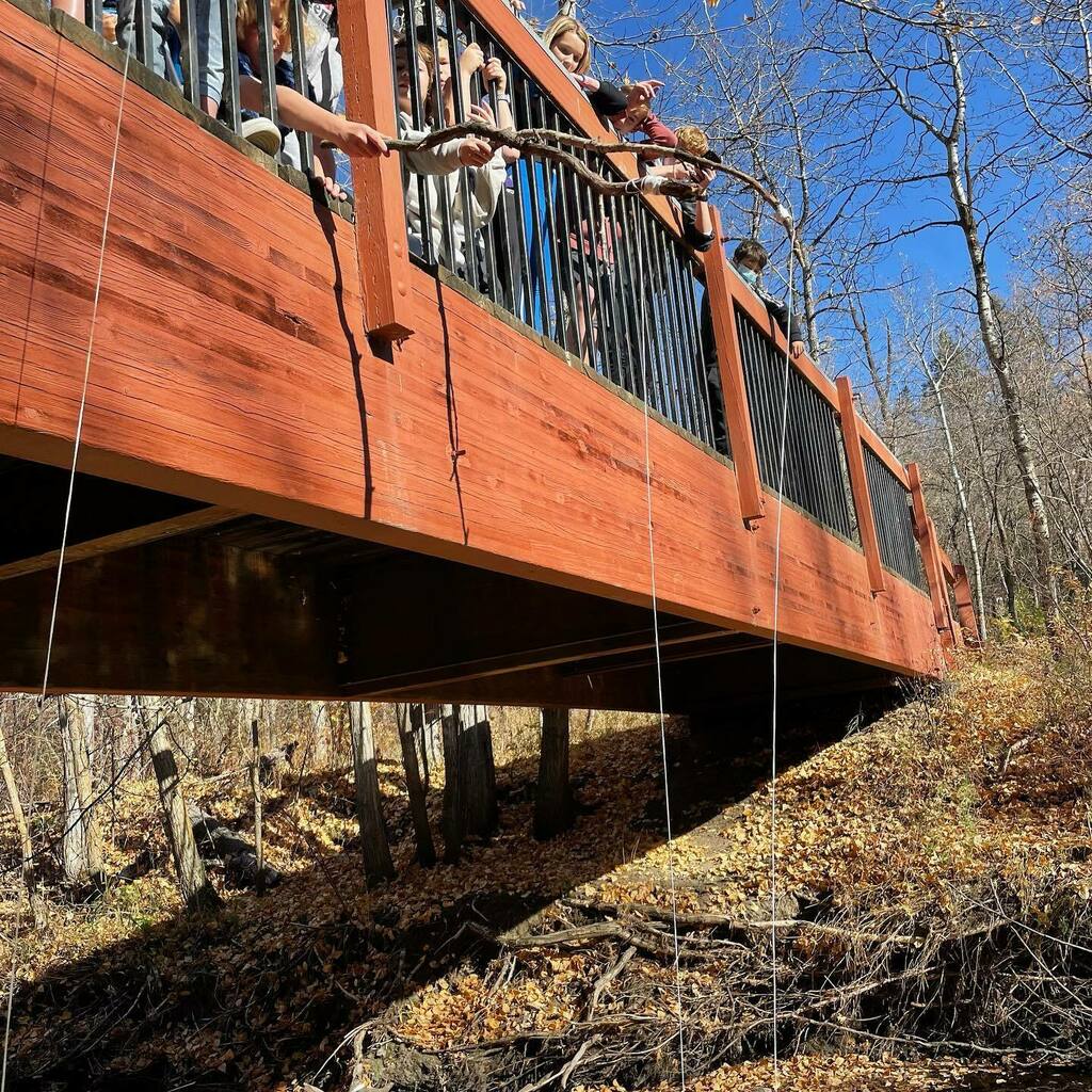 VimyAcademy's tweet photo. Challenge #4 for the first annual Vimy Amazing Race - build a fishing rod out of a stick, string, and a paper clip - then fish your clue out of the creek. #vimyproud #vimysoccer #vimysportfit #yeg #ny https://t.co/GMYj7mYDLQ