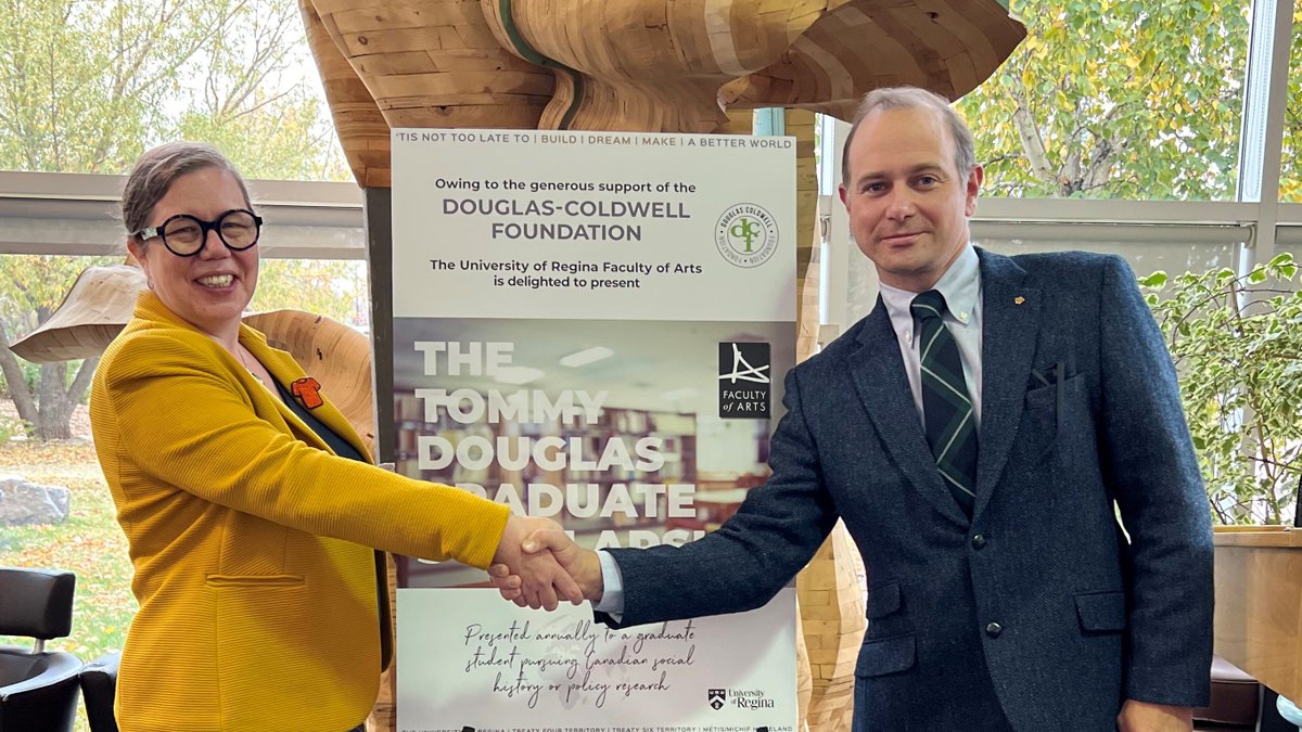 DCLFoundation's tweet photo. @DCF_FDC Executive Director @Josh_Bizjak was pleased to announce today the brand new Tommy Douglas Graduate Scholarship at the @UofRegina with Dr. Shannon Dea, Dean of the Faculty of Arts, and Dr. Aziz Douai, Associate Dean of the Faculty of Graduate Studies. Thank you. https://t.co/k5RVJCIidE