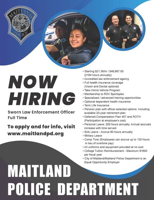 Maitland Police Department on Twitter "MPD is hiring! The Maitland