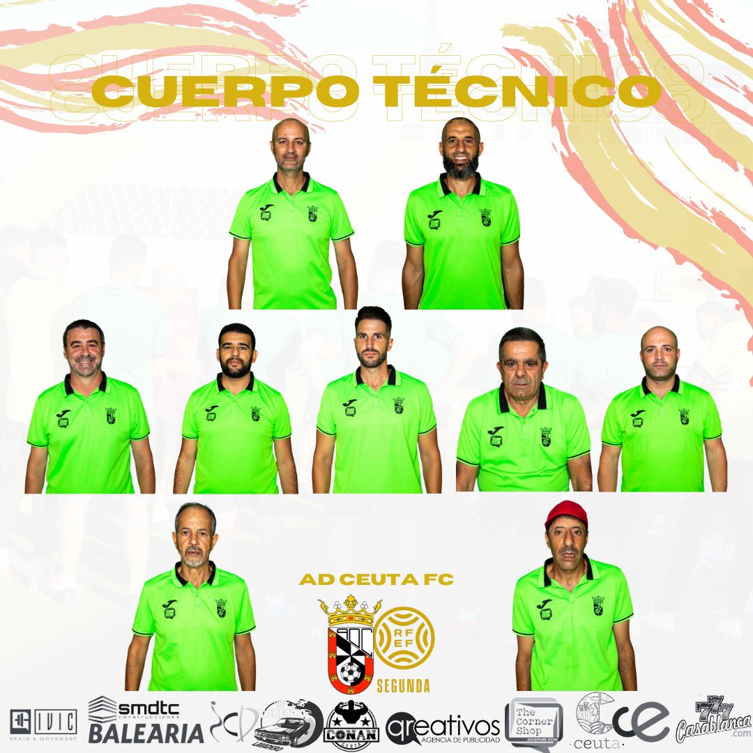 CUERPO TÉCNICO AD CEUTA FC 

Os presentamos a todos los integrantes del cuerpo técnico del primer equipo. 
Ellos son los que están detrás de todo el trabajo y preparación de la primera plantilla y quien ayuda a conseguir todos los objetivos marcados 📍