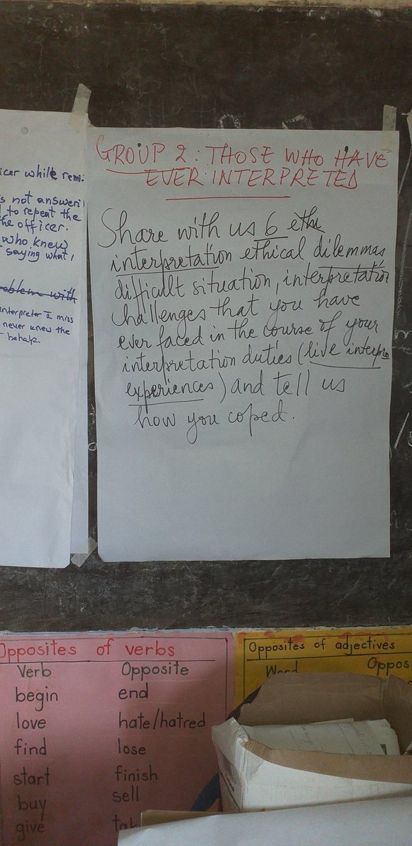 AbaleAndrew's tweet photo. Day 2 of @refugeelawproj training of #CommunityInterpreters in Kyangwali Refugee Settlement. Participants are discussing some of the qualities of a professional interpreter, some of the interpretation dilemmas and coping tactics @suealup @steveojok @jeanrwaga21 @aanociate https://t.co/5JaULZeI9d