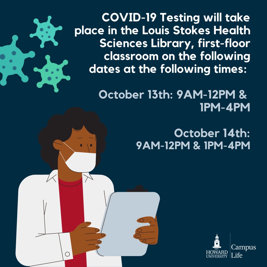 Please note that COVID testing is currently unavailable in the Blackburn Center but will be taking place in Louis Stokes Library today and tomorrow.