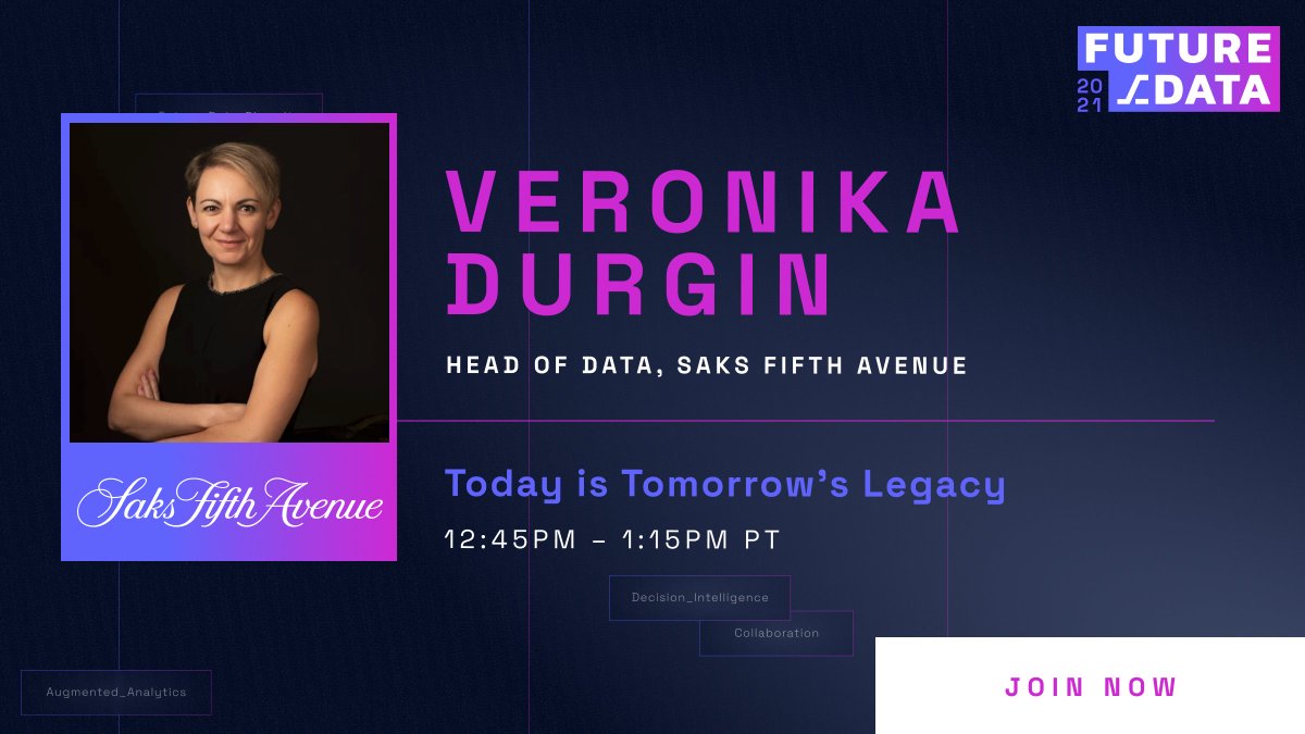 Join <a href="/saks/">Saks Fifth Avenue</a>' <a href="/VDurgin/">Veronika Durgin</a> now to learn from the old and embrace the new. 👠
Stream for free 🎥 bit.ly/3CLjAXt #futuredata #decisionintelligence #leadership