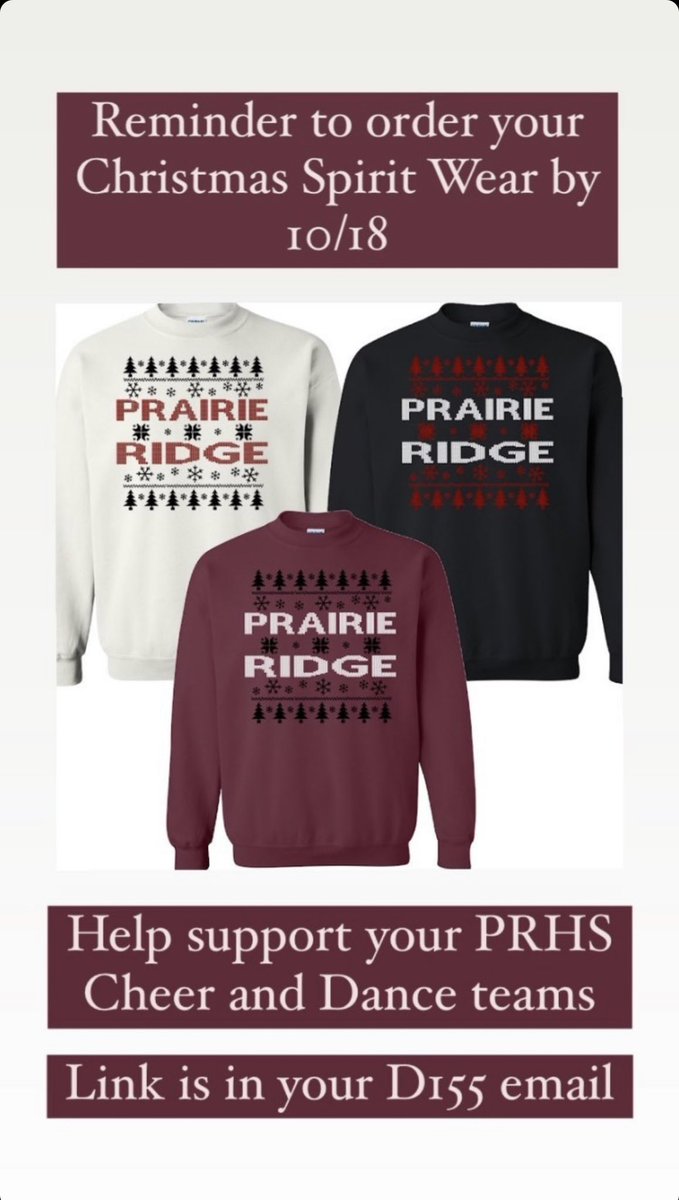 Make sure to buy your Holiday Sweater this year! Buy one from the PRHS Cheer and Dance teams to help them on their season!! They are so cute you need one! 🎄🎄