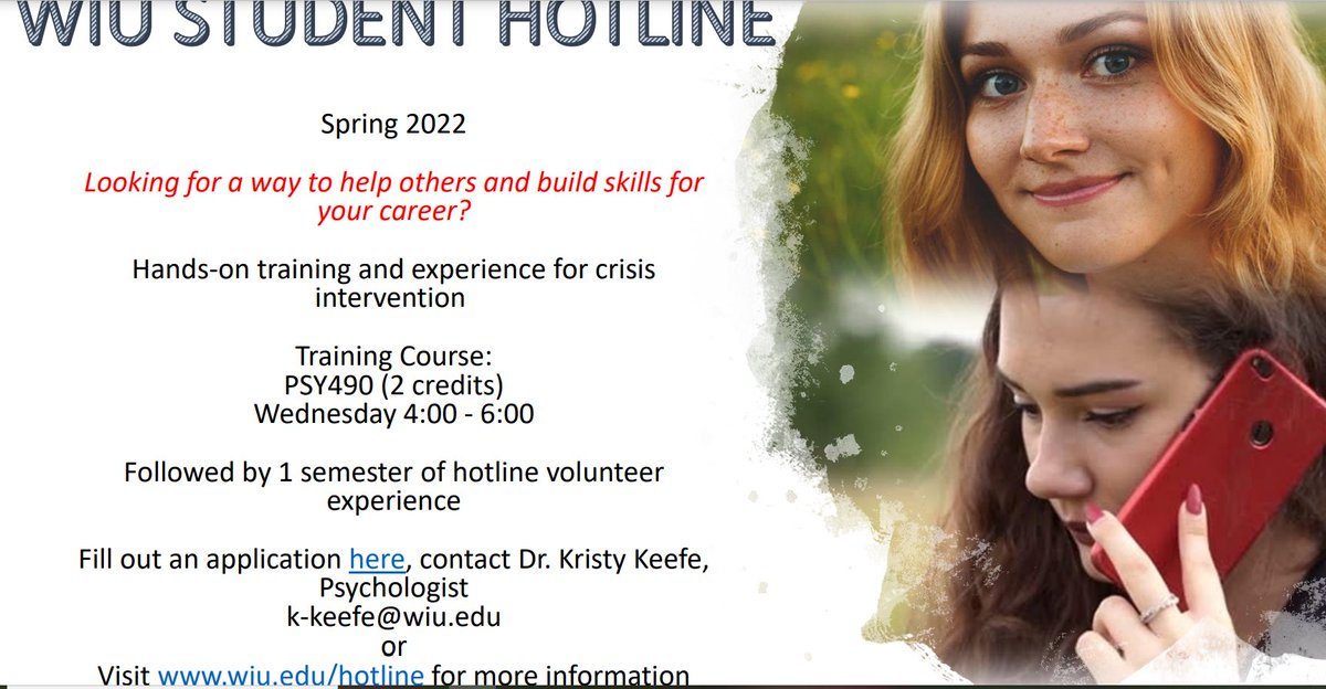 Looking for a Psychology Class to take for Spring 22? Ask your advisor about Hotline. Interest applications are available in person or online.