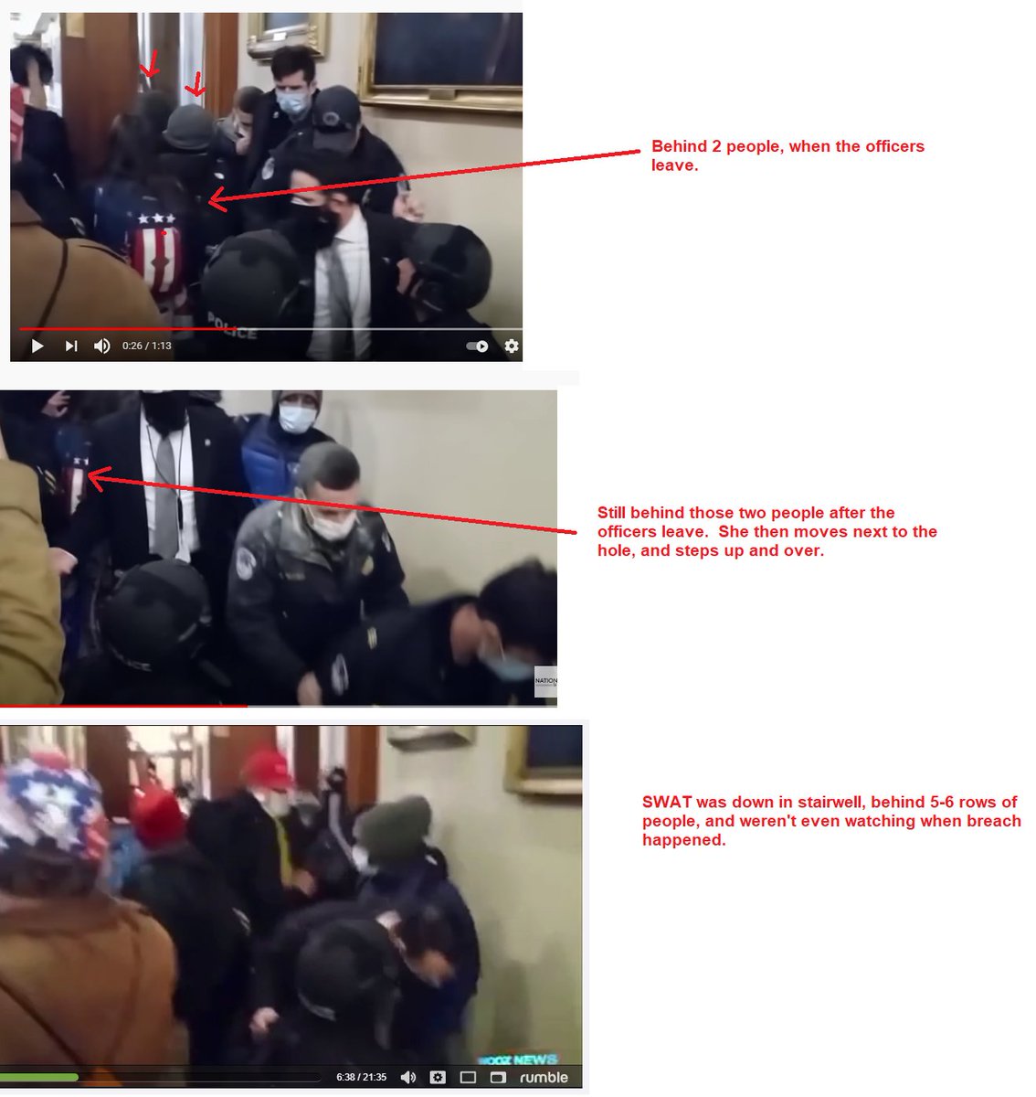 CalgaryCross's tweet photo. @JustFreedom1776 @IhnsJohn @Leftistlapdogs @MacFarlaneNews LEO abandoned the position, which prompted the mob to flood in and destroy/breach.  They weren't even watching when breach happened.

Mob busted out 3 of 4 windows at time of breach.  Non-lethal methods had not stopped their progress, and they were within feet of officials. https://t.co/osSBja2C2u