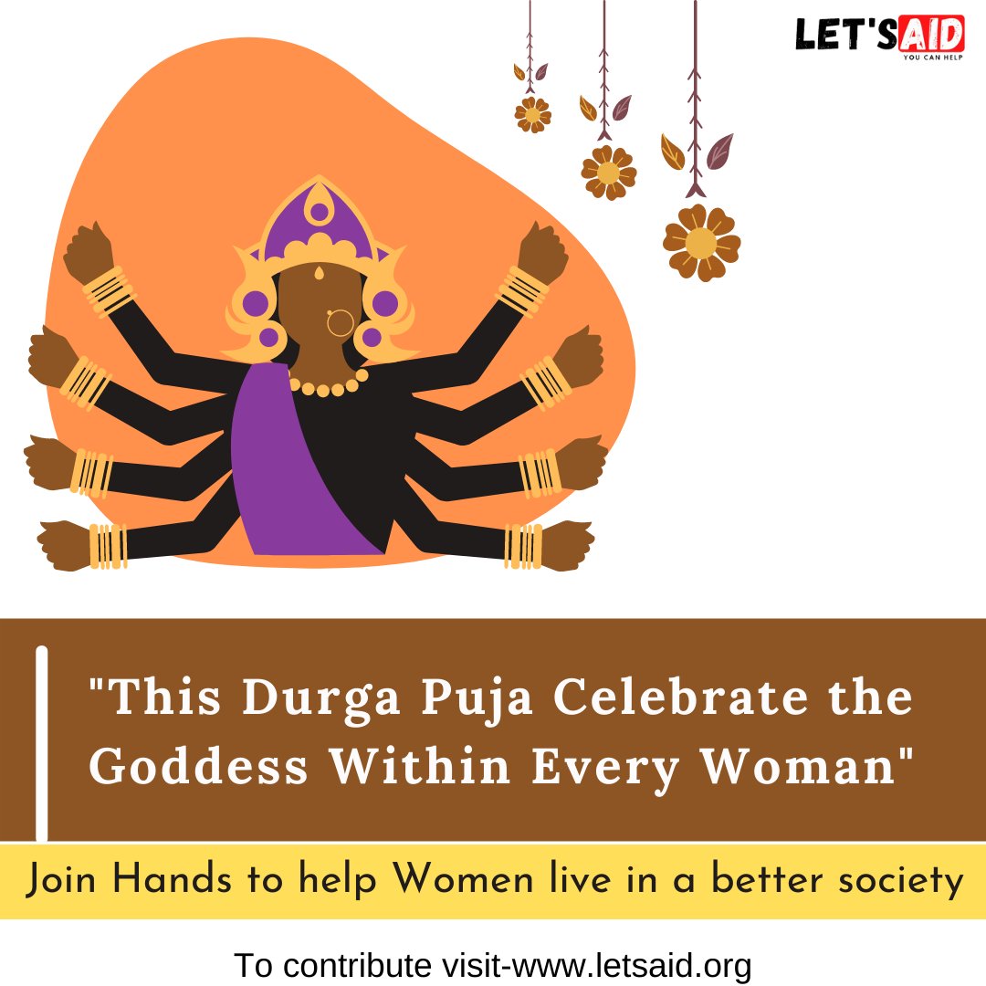 letsaidorg's tweet photo. Durga is Goddess of the epitome of power and grace. She is a mother, warrior, and mother nature. Today on occasion of Durga Puja and every other day, let's celebrate the Goddess within every woman and help them live a better life in society. #DurgaPuja
#letsaid #letsaidtogether https://t.co/ZnZHK3aGdb