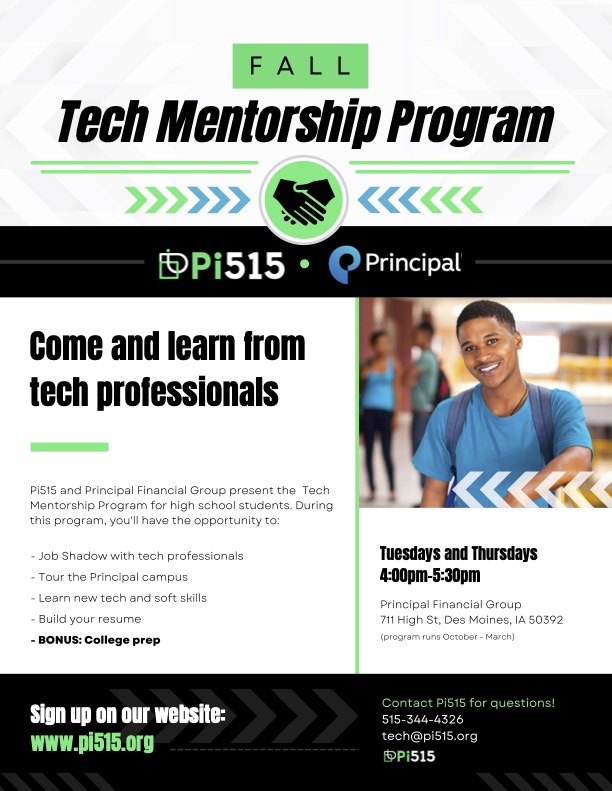 Pi515_IA's tweet photo. Pi515 is excited to announce our partnership with @principal. Together we will be holding a Youth Mentorship Program that will serve high school students in our local community. Our team visited the new Principal Community Learning Center, where the program will be held! #mentor https://t.co/wtHPwBw79G