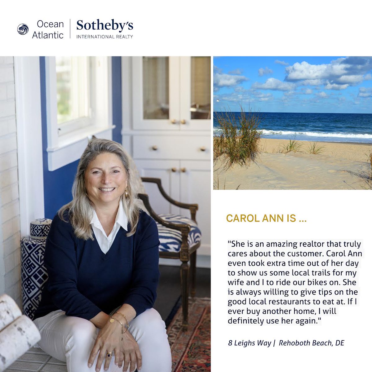 capala's tweet image. Very nice people from Maryland and they can't wait to enjoy their new home in Rehoboth. Call me if I can help find your beach retreat.
Carol Ann Pala
Ocean Atlantic Sotheby's
302-312-1794