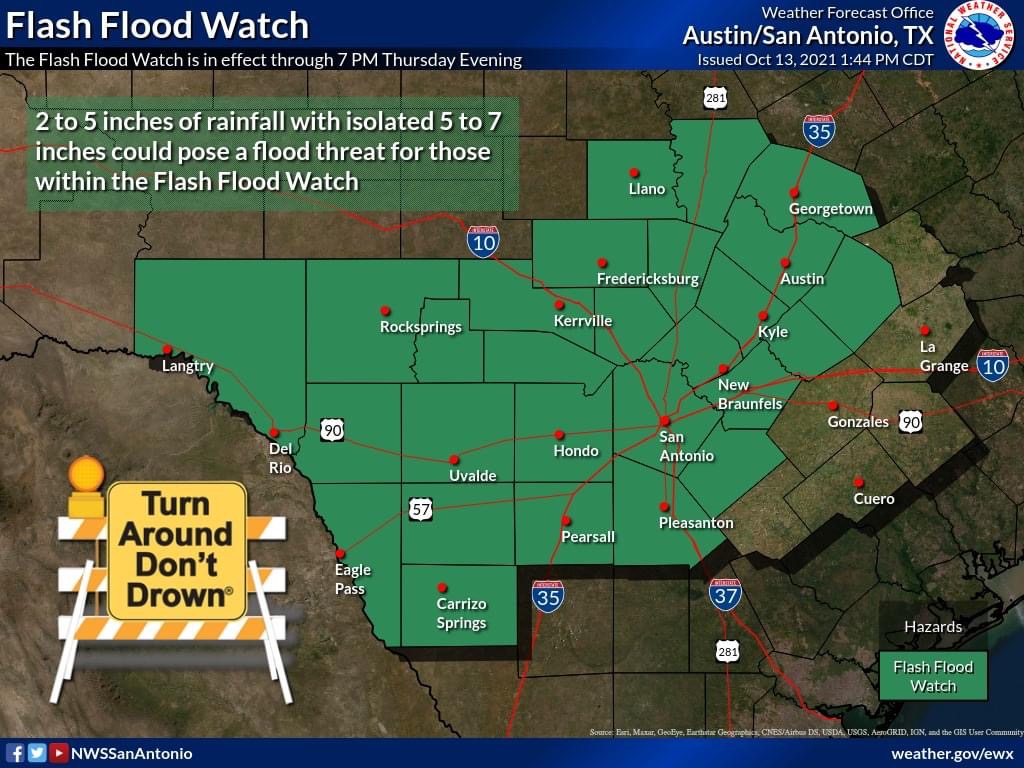 BastropCntyOEM's tweet image. Flash Flood Watch issued October 13 at 1:32PM CDT until October 14 at 7:00PM CDT by NWS Austin/San Antonio TX for areas including Bastrop County.