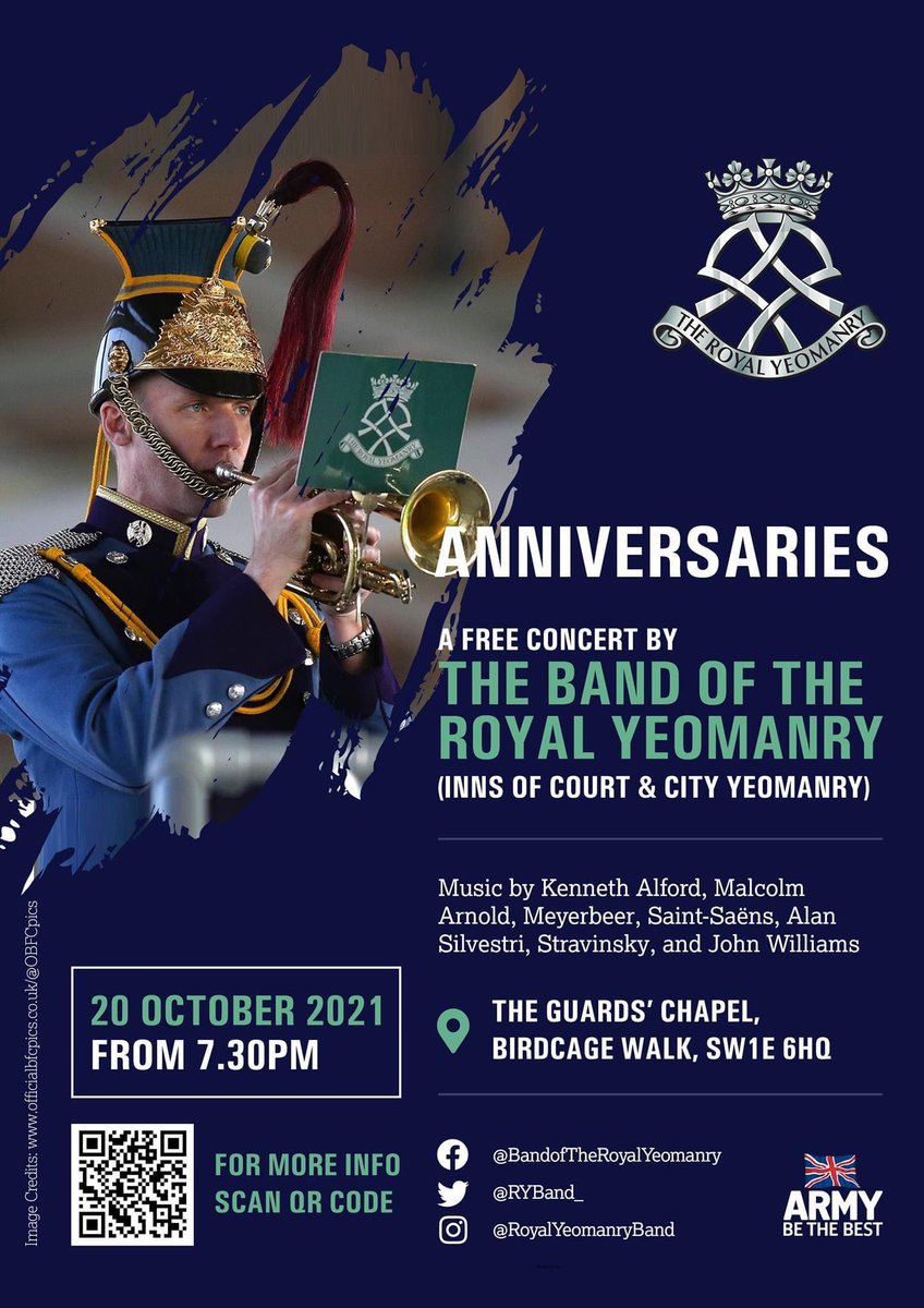 Love great music and in London next Wednesday (20th)? Come to the @RYband_ free concert @TheGuardsChapel
