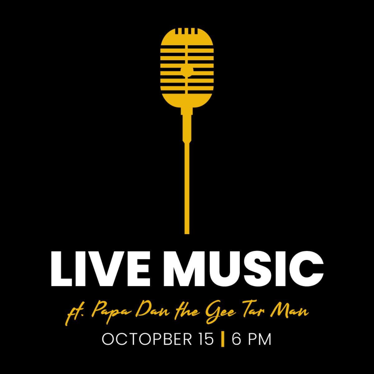 Prepare to howl on Oct. 15 at 6 PM listening to Papa Dan the Gee Tar Man! Tag your music buddies in the comments below to set a plan to come hang with us.