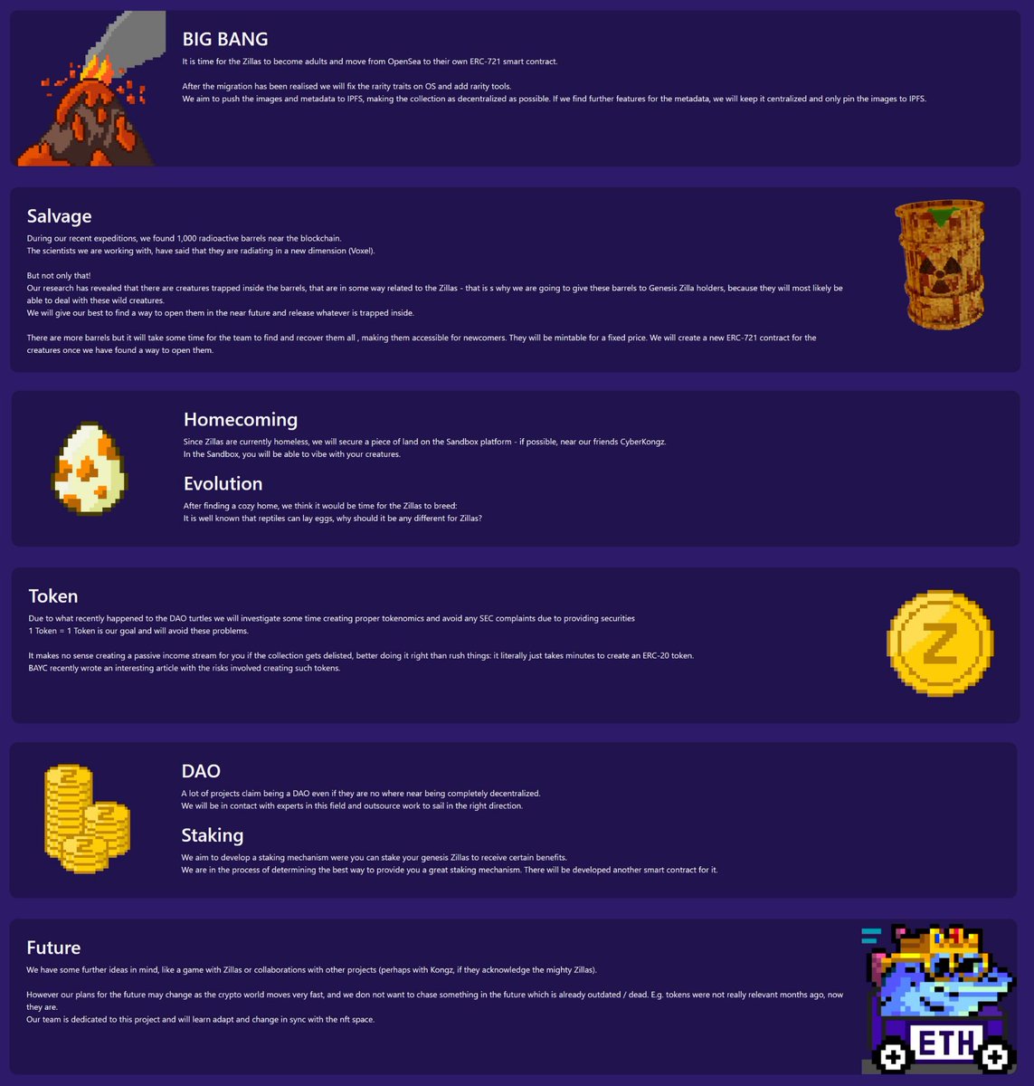 ROADMAP IS LIVE! 🔥

And our brand new website:
cryptozilla.art

We worked hard and constantly listened to community feedback to develop a roadmap we are really proud of. 

Hear us roarr!!

#nft #zillaRaidsAgain