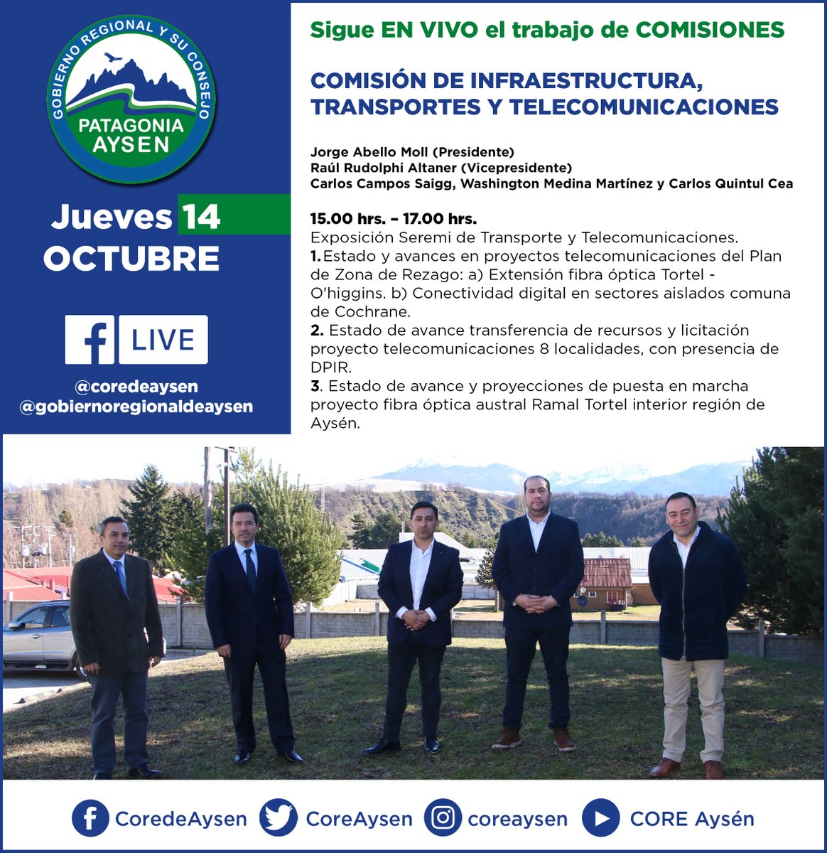🔴 TODAS Y TODOS invitados a seguir en VIVO por Facebook Live y YouTube Live el trabajo de comisiones del Gobierno Regional de Aysén y su Consejo <a href="/AndreaGoreAysen/">Andrea Macías #GobernadoraAysén</a> <a href="/sgbaysen/">Sergio Gonzalez</a> <a href="/rrudolphi/">Raul Rudolphi A</a> <a href="/MedinaCore1/">Washington Medina Martinez</a> <a href="/rodalearaya/">Rodrigo Araya Morales</a> <a href="/Canal4RoccoTV/">Canal Rocco TV</a> <a href="/CamposSaigg/">Carlos Campos Saigg CIUDADANO</a> 
👉Los esperamos!!!