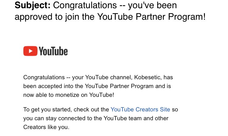 kobesetic's tweet image. Officially a YouTube Partner!🎉 Its only up from here 🥳
