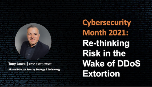 jdpais's tweet photo. The risk of a #DDoS attack is on the rise. Join @Akamai's @TonyLauro as he discusses the best practices to reduce your risk on October 21. Register here. #cybersecurity https://t.co/Cojbe0g4hE https://t.co/7uM2NyZruo