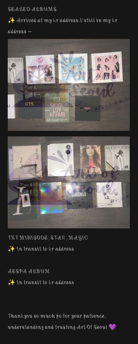 ArtOfSeoulPH's tweet photo. #AOSUpdates @ArtUpdate 

MASS UPDATE AS OF OCT 14~

Maraming salamat po for trusting @ArtOfSeoulPH 💖 i really appreciate your patience po and thankyou kase walang rude sa inyo kahit may delay sa ibang item😭 salamat po!! Godbless us all✨ https://t.co/c7wvxV56pW