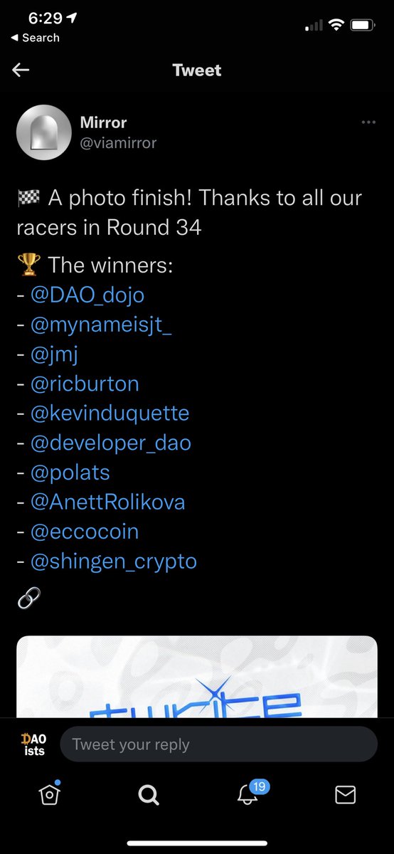 Honored to be this week’s #1 Mirror $WRITE Race winner. Thanks <a href="/viamirror/">Mirror</a> for a great competition. Looking forward to publishing!!