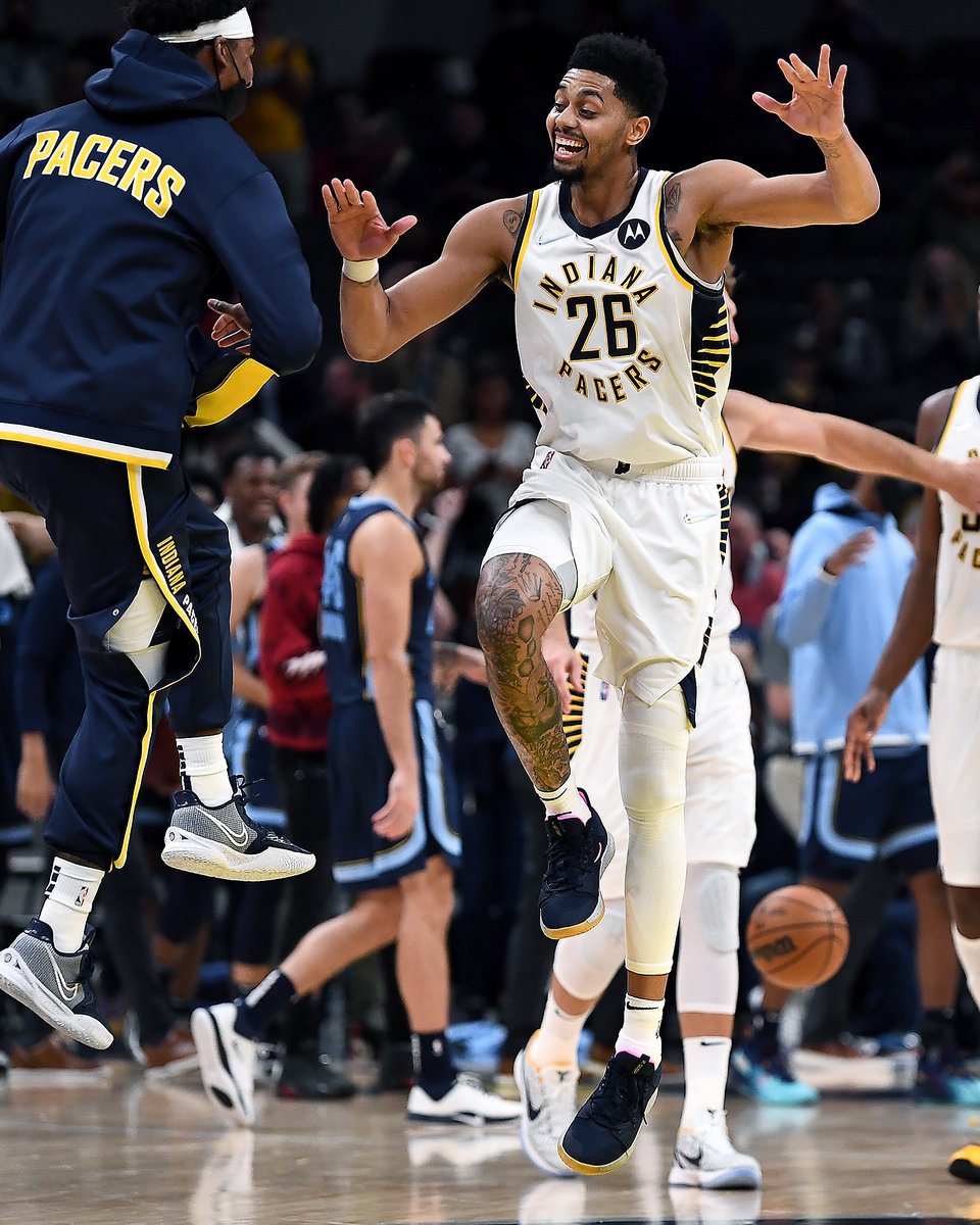 #Pacers Jeremy Lamb celebrates hitting the game-winning shot to defeat the Memphis 
Grizzlies 109-107. <a href="/Pacers/">Indiana Pacers</a>
