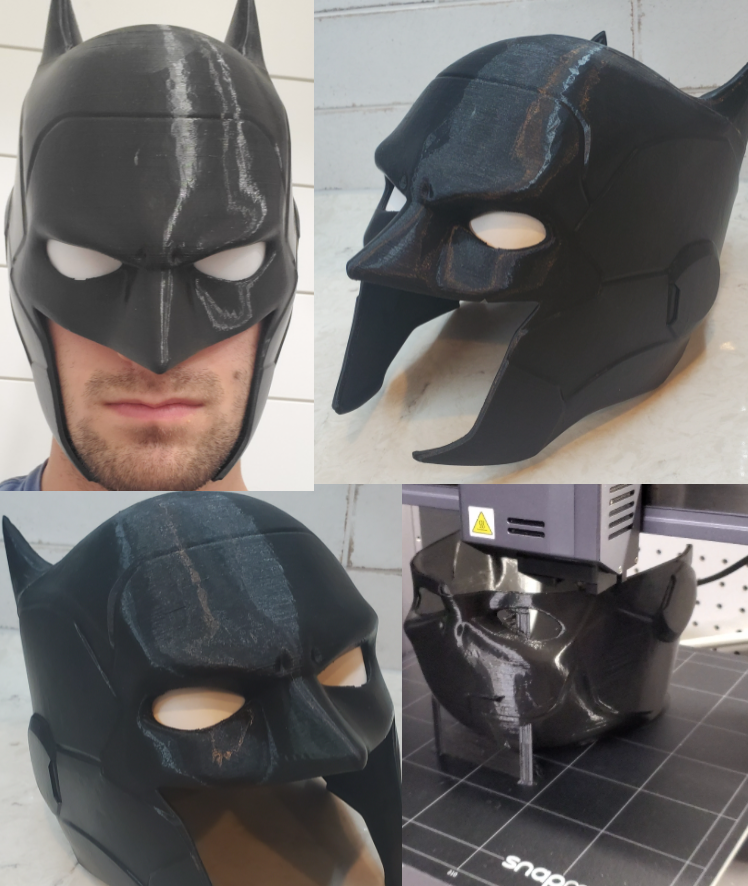 Tedd39057993's tweet image. @Snapmaker This is a batman mask I made! 3d printed helmet and laser cut acrylic for the eyes. Painted the acrylic white and lasered small holes. You can see through the eyes although it is difficult.
#BlindAsABat #MakeChangesHappen #Snapmaking