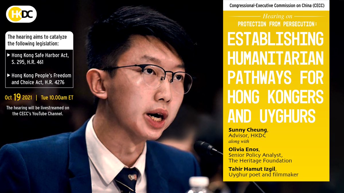 Humanitarian pathways present glimpses of hope to HKers facing imminent political prosecution under #NSL. Advisor @SunnyCheungky will testify at a @CECCgov hearing to catalyze the passage of #SafeHarborAct and #HKPeoplesFreedomandChoiceAct - we wish the best for his testimony.