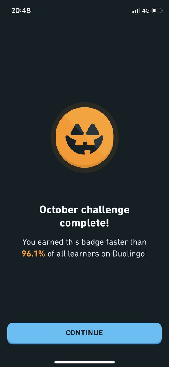 AlannahChanna's tweet photo. @duolingo I made it 🎃 thx! https://t.co/8YNCdIz7iW