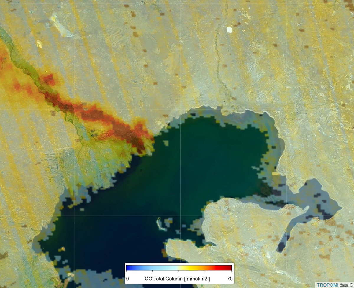 Happy Anniversary to us!! 4 years ago today, #TROPOMI was launched on board #S5P from Plesetsk, Russia. We hope to keep monitoring our #airquality for many years to come! Images from 11 Oct 2021: Aerosol Index & carbon monoxide (CO), Astrakhan region fires near the Caspian Sea.