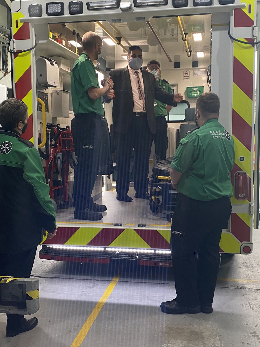 Grateful to <a href="/NavPMishra/">Navendu Mishra</a> for taking the time to visit our <a href="/stjohnambulance/">St John Ambulance England</a> @SJA_ACR base in Stockport today to meet our amazing #StJohnPeople involved in caring for the local community. Nav met volunteers Phil and Kyle as well as some of the leadership team and Operations Centre.