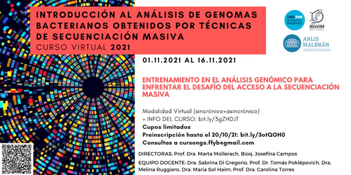sndigregorio's tweet photo. Aún hay tiempo para inscribirse a #AGB_NGS_2021 Introducción al análisis de genomas bacterianos obtenidos por técnicas de secuenciación masiva (2da Edición) @FFyB_UBA @ANLIS_Malbran @IBaViM_UBA
+Info  https://t.co/sHyeAJSp2Y
Dudas? Mirá que opinan los alumnos sobre #AGB_NGS_2020 https://t.co/EnWH9ZIJht