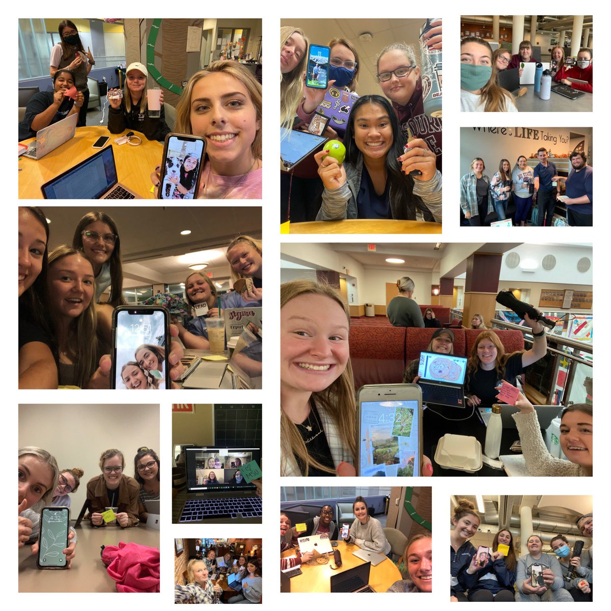 rlb518's tweet photo. Group project time today! How do we check in? Pictures with crazy items! ♥️ these @MoStateCOE students! #ele302 #cookies #umbrellas #stickynotes #leaves https://t.co/OsvHvnRyAn