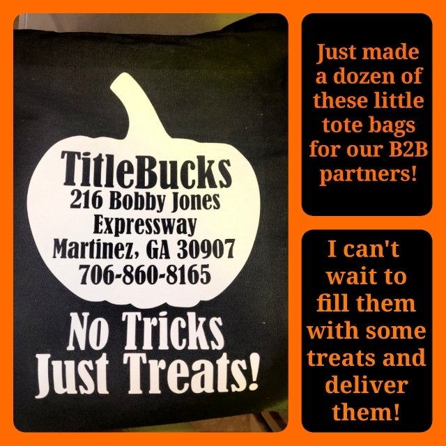 Made some tote bags for our B2B Partners. I'm going to fill them with some treats and let them know how much we appreciate them! #HalloweenInTheDelta @KevinGodwin59 <a href="/BruceCantrell6/">bruce cantrell</a>