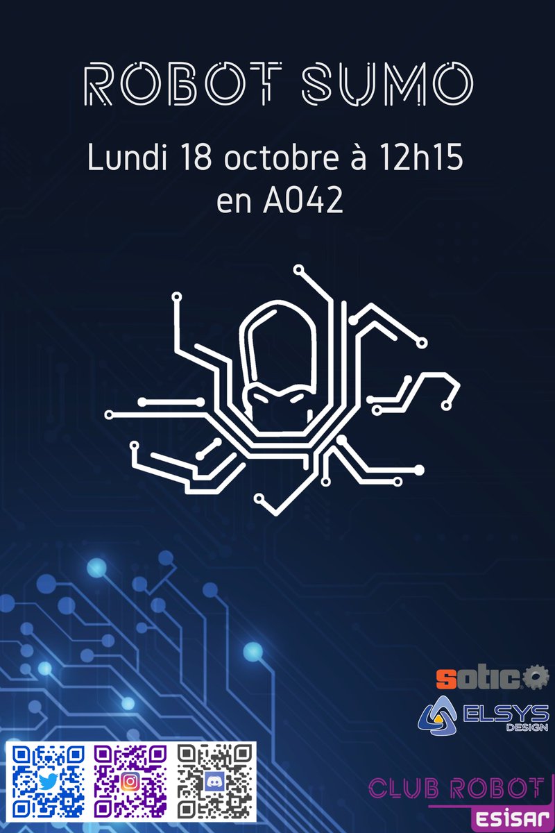 La toute première séance de notre atelier de conception de robots Sumos commence ce lundi à 12h15 en A042.