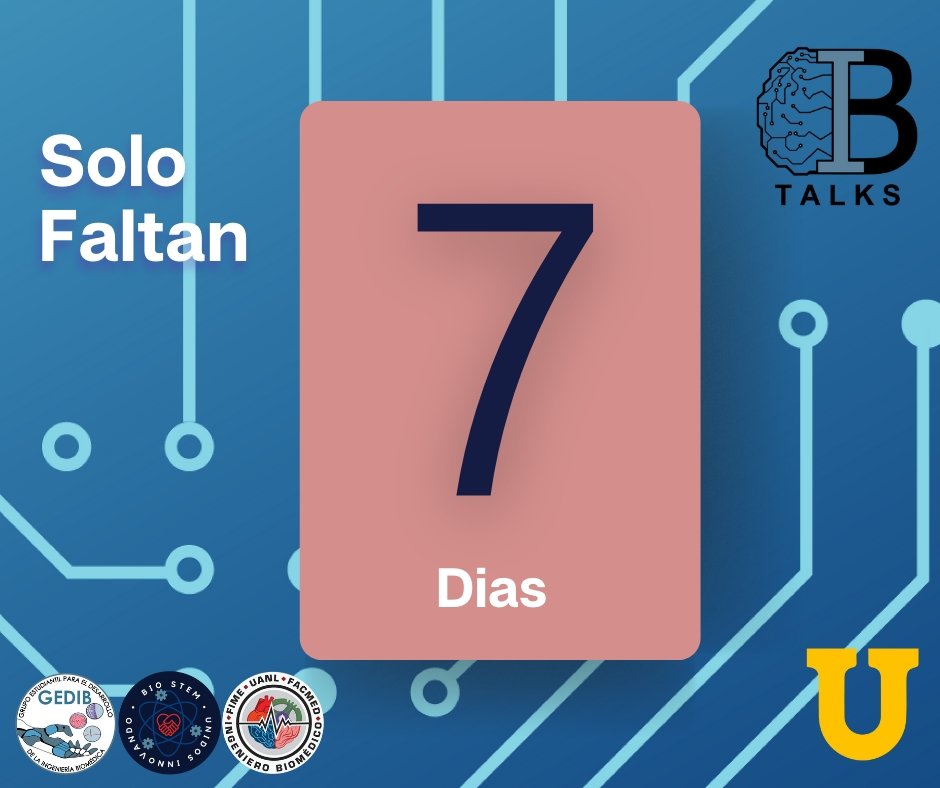 IbtalksUanl's tweet photo. 📢Ya solo falta una semana📢

📌 No olvides registrarte aquí: 
https://t.co/22fWZNksLj

#ibtalks #ingenieria #medicina #uanl https://t.co/yAsr6olz2f
