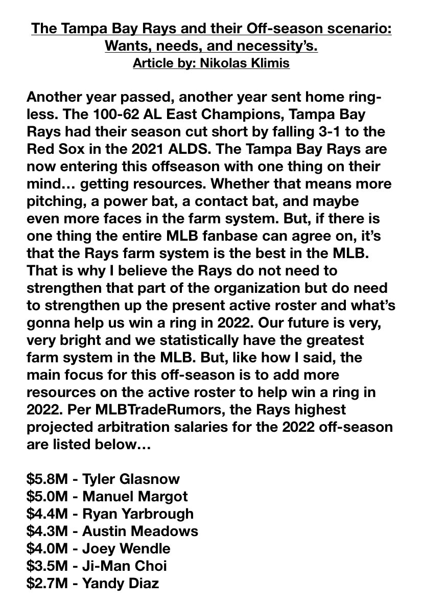 nikolasklimis's tweet photo. Tampa Bay Rays upcoming off-season… an article by me. Enjoy! https://t.co/Xn8XjO71bH