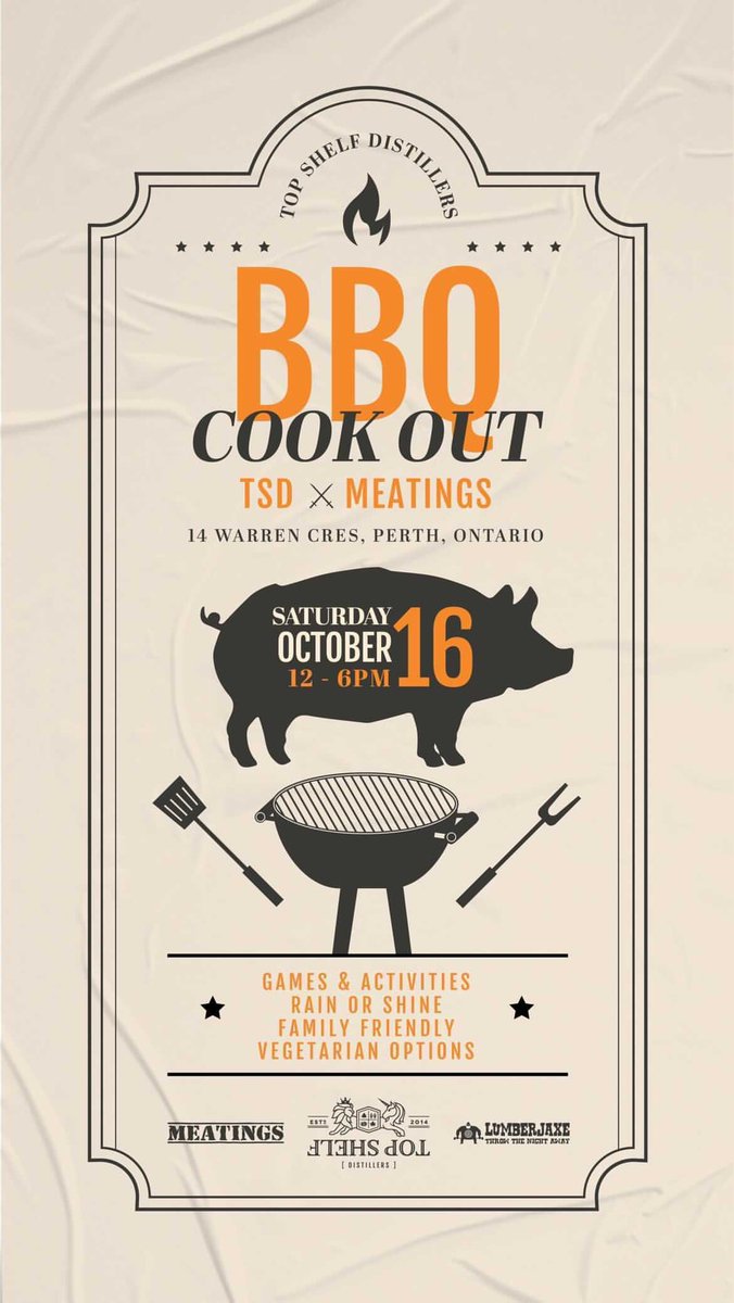 Cancel your Saturday plans and join us  and <a href="/Lumber_Jaxe/">LumberJaxe: Axe Throwing Hall & Apparel</a> at <a href="/TSDistillers/">Top Shelf Distillers</a> in Perth for activities, games, food and fun. We’ll be in charge of the bbq-ing 🍖 you bring your friends and fam! 🎉

NOON-6PM. RAIN OR SHINE.

#barbecue #ottawabbq #cookout #pigroast #spooktober
