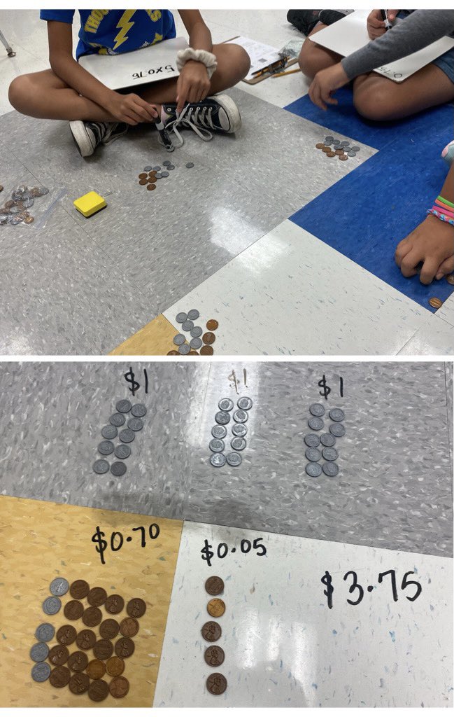 I used money while teaching multiplying and dividing decimals with 5th graders.  We extended it later trading pennies for dimes and dimes for dollars.  They also connected it to base ten blocks and quick draws. <a href="/jrami2015/">Jessica Ramirez</a> #realworldconnection #mathacceleration