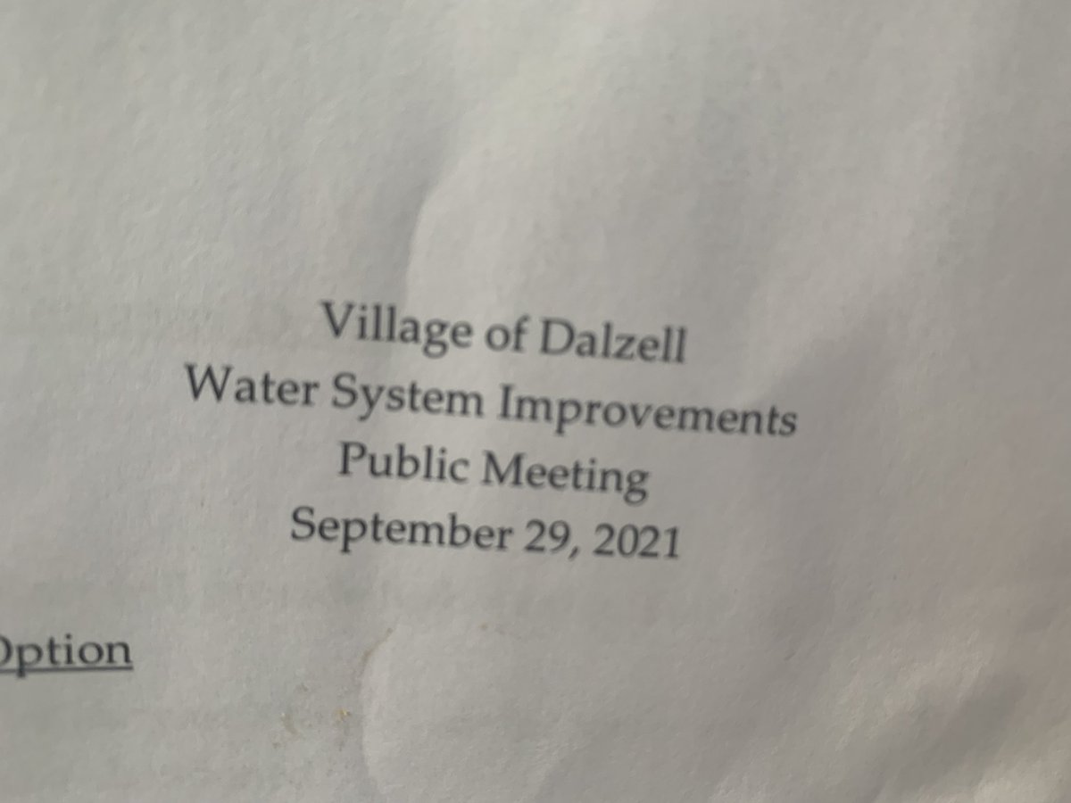 Dalzell is considering connecting to Peru’s water system. According to the paperwork sent to residents, it doesn’t seem possible to keep the current system; improvements to the current system will be costly . (I’m unsure how much $ it will cost residents to get water from Peru). https://t.co/RpJSaZjXsl