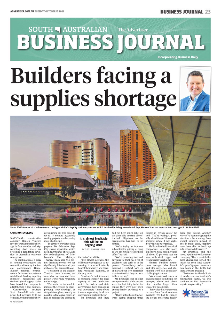 Recently featured in <a href="/theTiser/">The Advertiser</a>, Construction Manager Scott Brumfield discusses industry-wide procurement challenges faced in light of COVID-19. Click below to read more. #DrivenByChallenge #BuiltWithPride