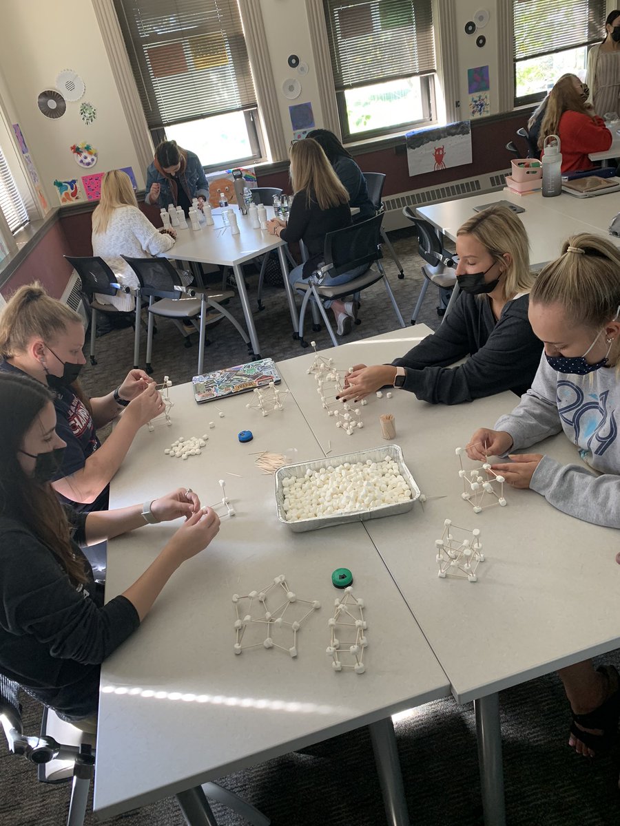 Full STEAM ahead in EDU 301!! Popsicle stick bridges, marshmallow figures, paper chain links, sound resonance, and more 🐝🍎