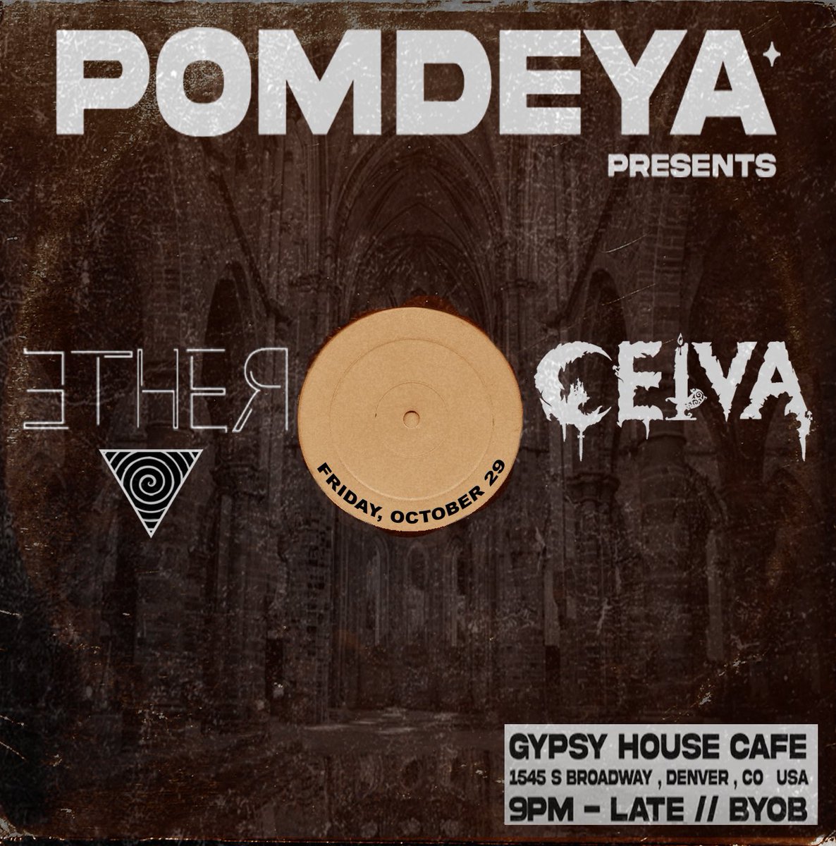 pomdeya's tweet image. 🚨🚨We’re hosting @aimeriemusic &amp;amp; Seen on the sounds this Saturday, and @ether &amp;amp; @CeivaMusic for our Halloween costume party on 10/29, all going down at the Gypsy House Cafe here in Denver. We can’t wait to see you at the dance!🚨🚨