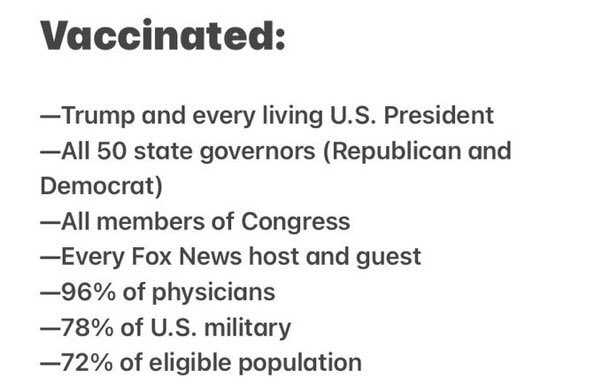 JeromeAdamsMD's tweet image. Don’t know where this graphic originated, but for those who are having trouble trusting the vaccine, I’m hoping there’s someone on this list who you DO trust…