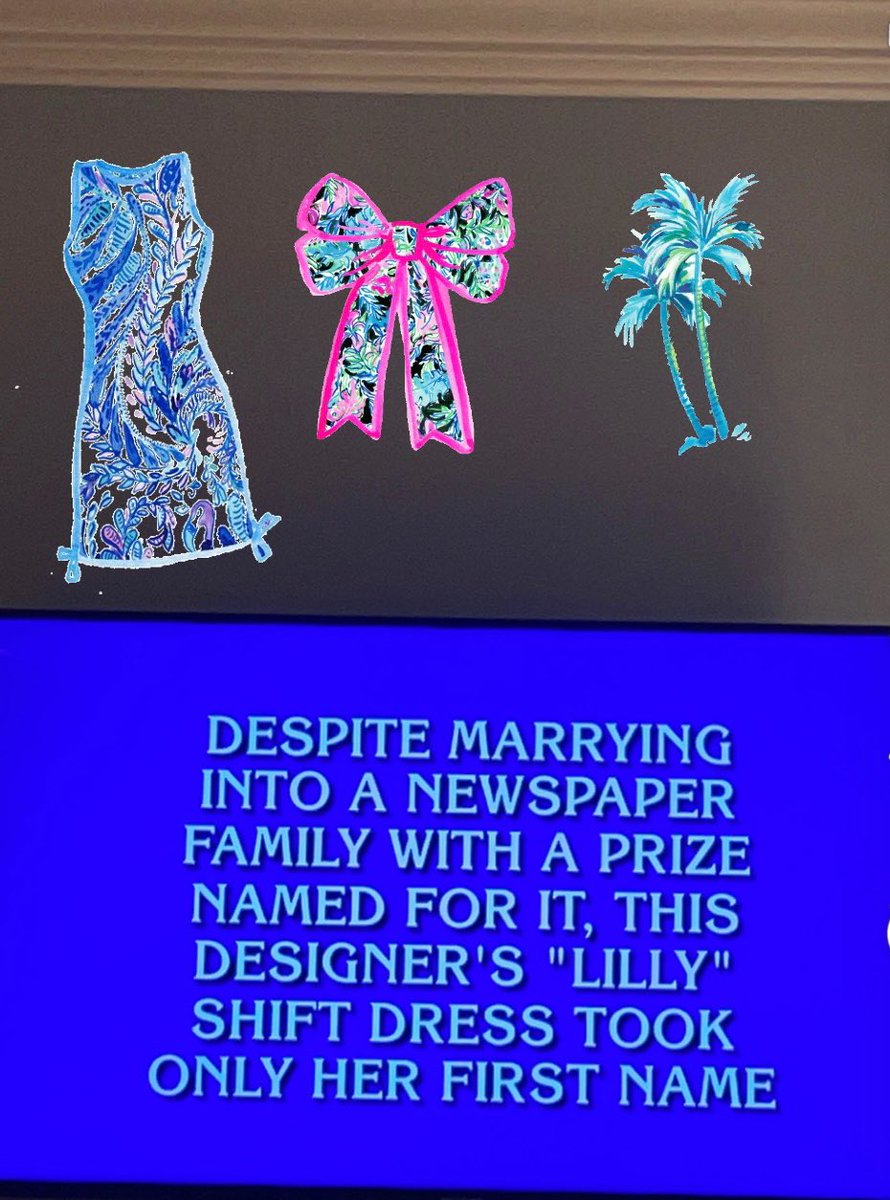 ellendonato_'s tweet photo. my favorite clue of all time @Jeopardy @LillyPulitzer https://t.co/rb5vdMgMUt