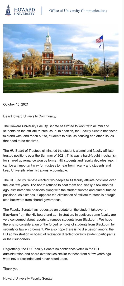 AfricanaCarr's tweet photo. Howard University Faculty Senate Statement on #BlackburnTakeover https://t.co/OySDeHumhL