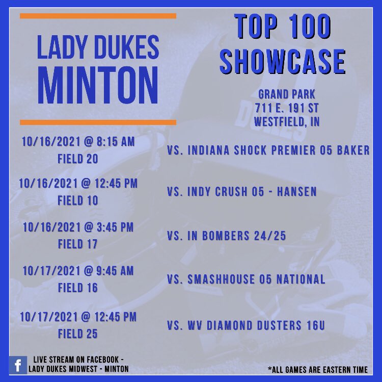 alana_smith24's tweet image. We are back at Grand Park this weekend for the Top 100 Showcase! Here is our schedule! @LadyDukesMinton