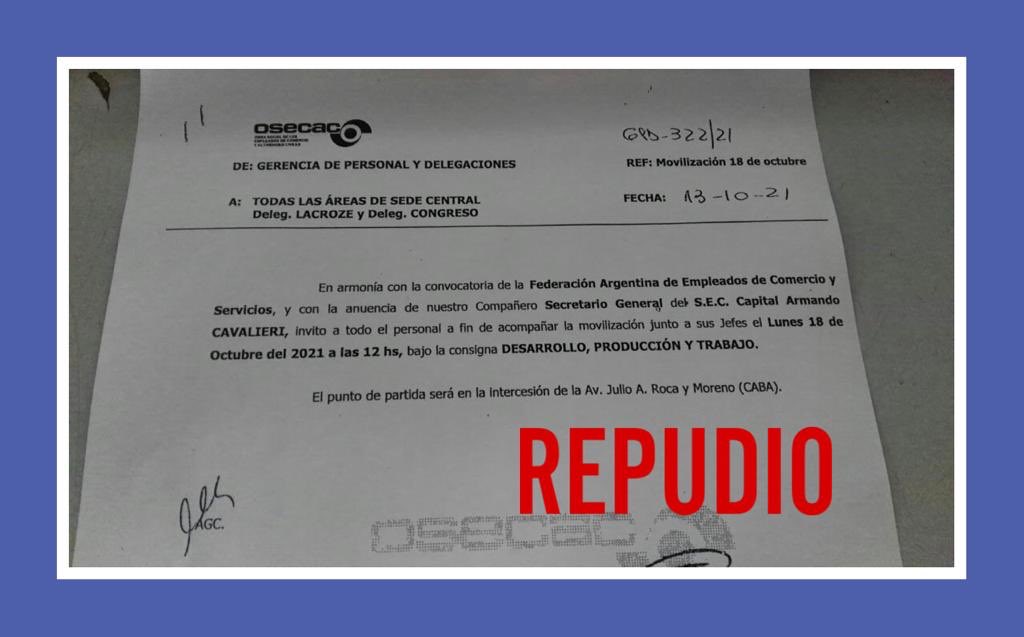 Práctica natural de los directivos del SEC y OSECAC. Hoy obligan a participar a los compañeros/as de la marcha del lunes 18, haciéndoles firmar su presencia y coordinados por jefes de cada área. 
Vuelve a quedar en claro la falta de empatía con los trabajadores/as.