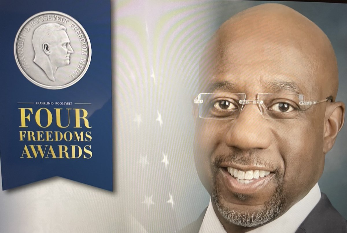 Congratulations to U.S. Senator Raphael Warnock honored by the @rooseveltinst with the #FreedomofWorship Award. #FourFreedoms