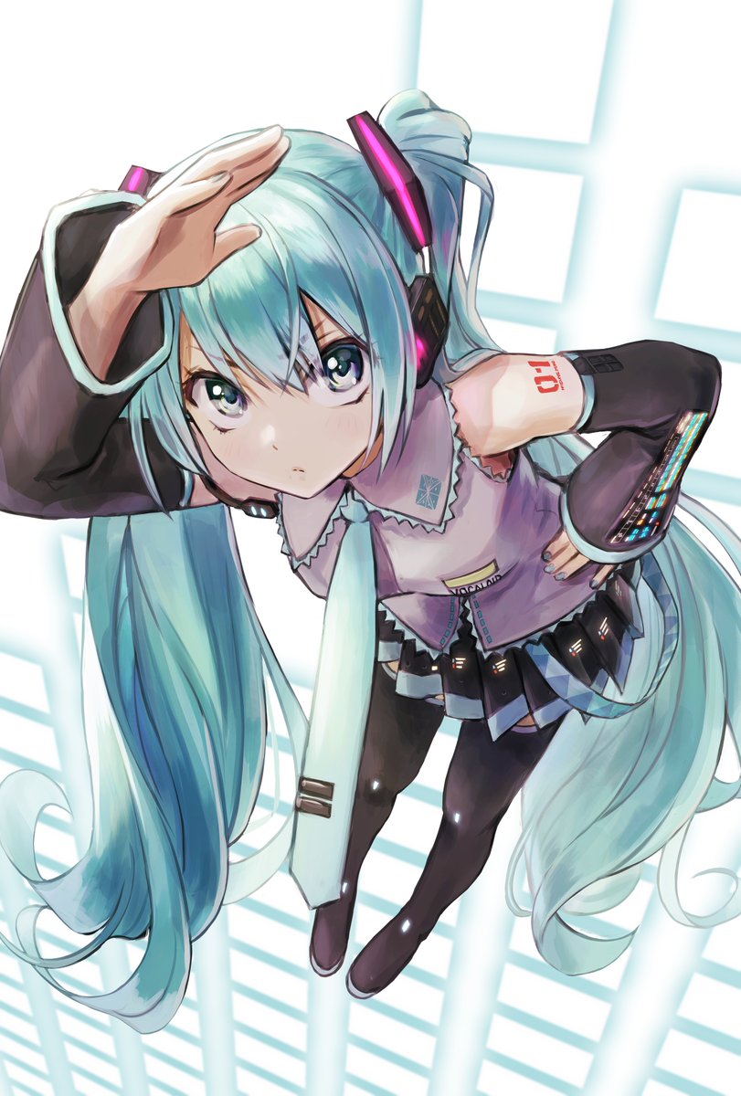 hatsune miku 1girl solo long hair necktie skirt twintails detached sleeves  illustration images