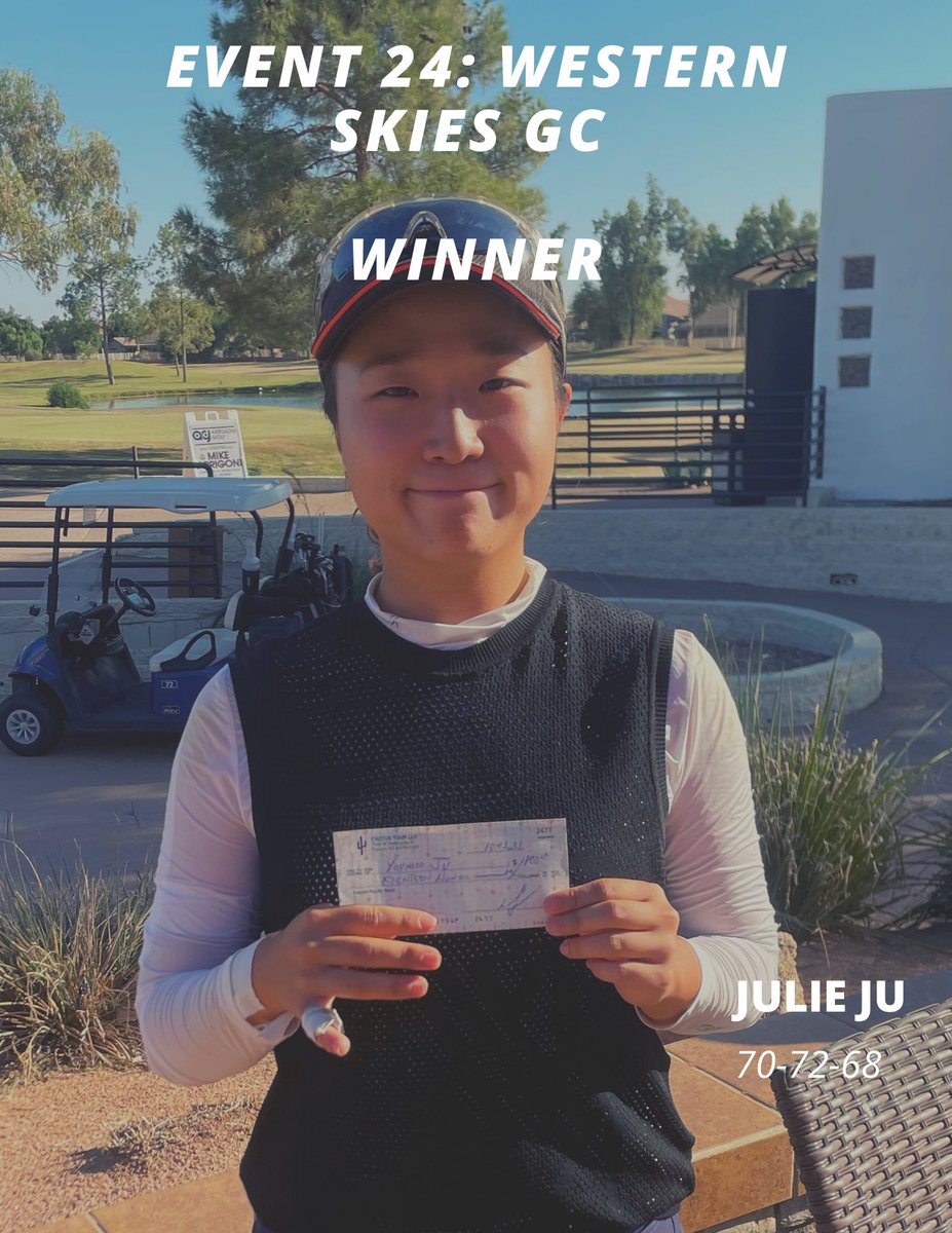 THECACTUSTOUR's tweet photo. With scores of 70-72-68, Julie Ju wins her 1st professional title here on the Cactus Tour @WesternSkiesGC π ππΌ Congratulations!!
#thecactustour #cactustour #minitour #westcoast #arizona #azgolf #fallgolf #westernskiesgolfclub #glibert #womenworthwatching #golf https://t.co/nNiTuSZkKa