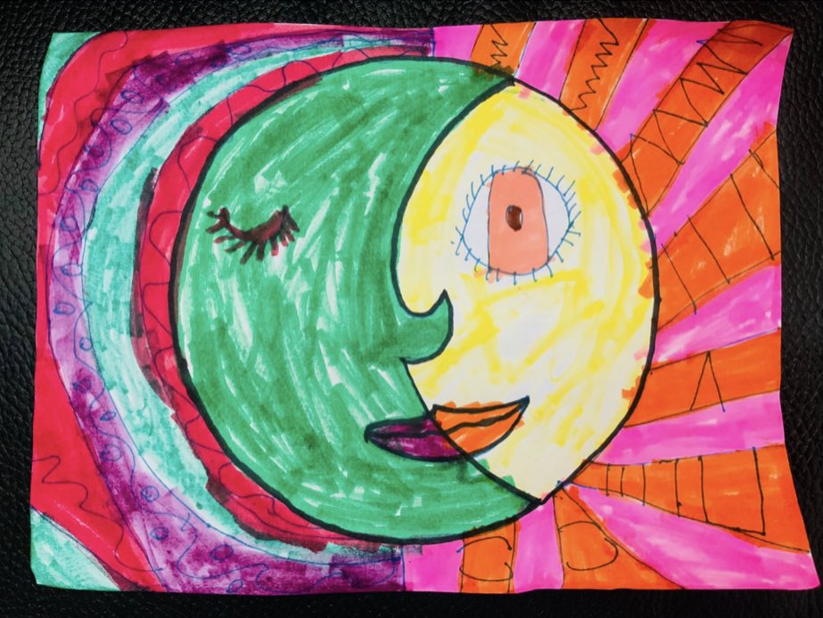 MichelleYSmith3's tweet photo. I am OVER THE MOON 🌝 with JOY!!! Shout out to MONAGHAN 2nd grade!  Working hard on color schemes!💕🎨 #elementsofart  @RogersFrisco #RogersFrisco2021 @friscofinearts https://t.co/Ks9asnvCbW