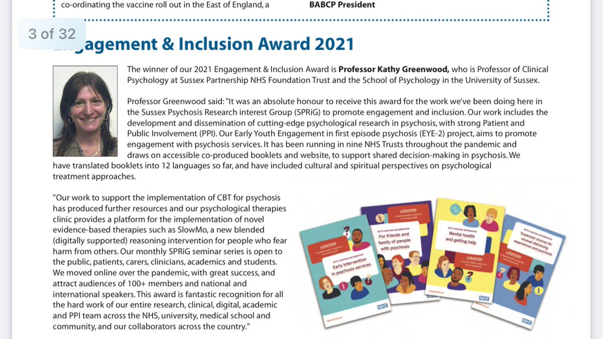 So honoured to receive the BABCP Engagement and Inclusion Award for <a href="/SPRiGSussex/">SPRiG</a> developing, implementing, disseminating cutting edge therapies for psychosis focused on engagement, inclusion, outcomes,PPI with <a href="/PPT_SPFT/">Psychological Professions SPFT</a> <a href="/Sussex_Psych/">Sussex Psychology</a> <a href="/Research_SPFT/">Research at Sussex Partnership NHS FT 💙</a> <a href="/sam_recovery/">Sam’s Account Recovery</a> <a href="/McPinFoundation/">The McPin Foundation</a>